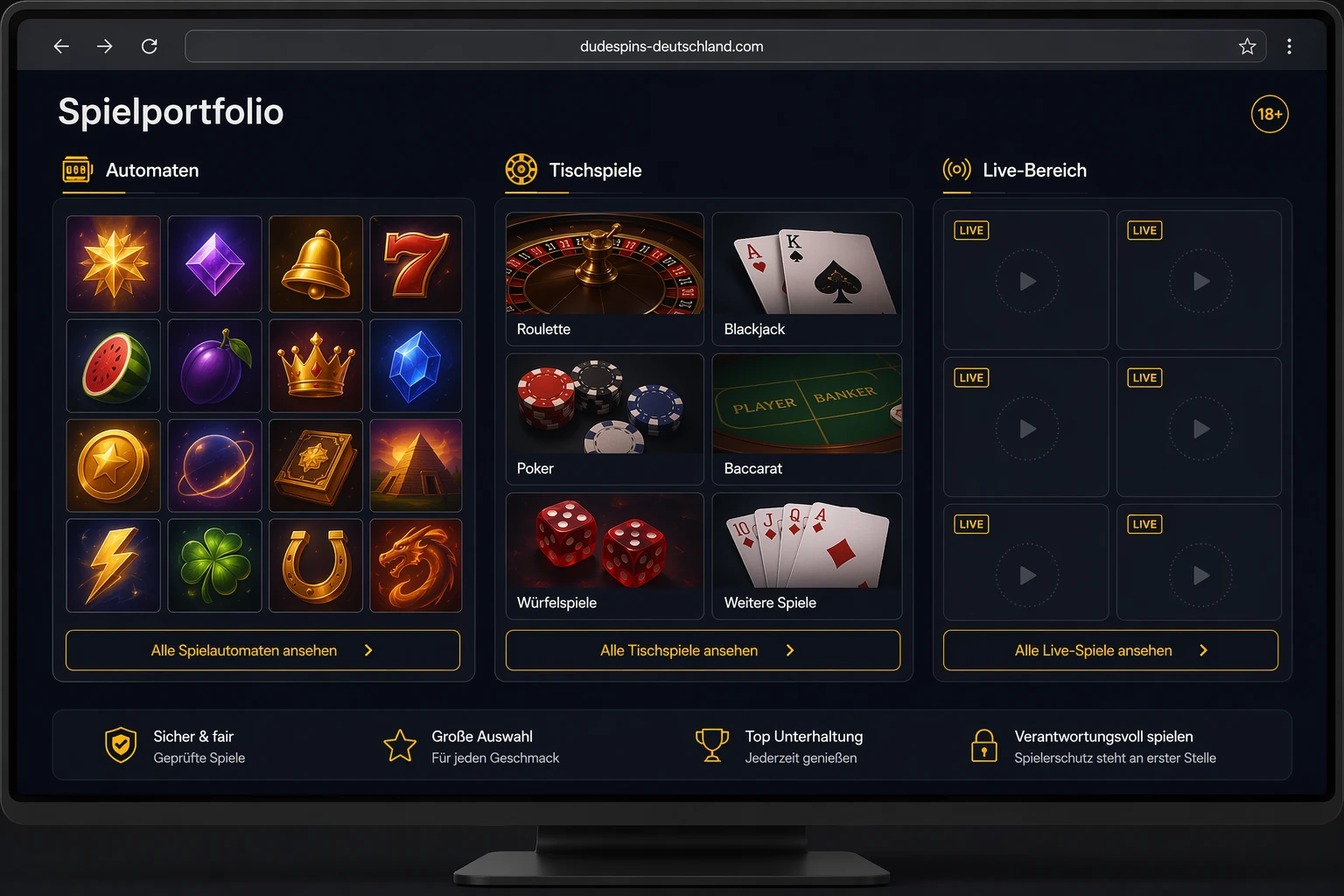 Ein Blick ins Spielportfolio von Dude Spin Casino