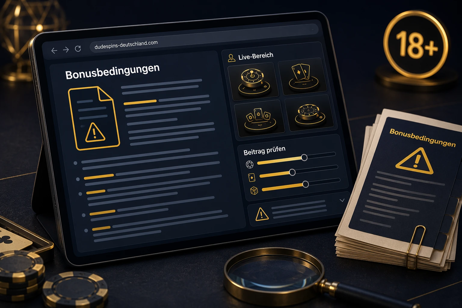 Bonusbedingungen und der Live-Bereich